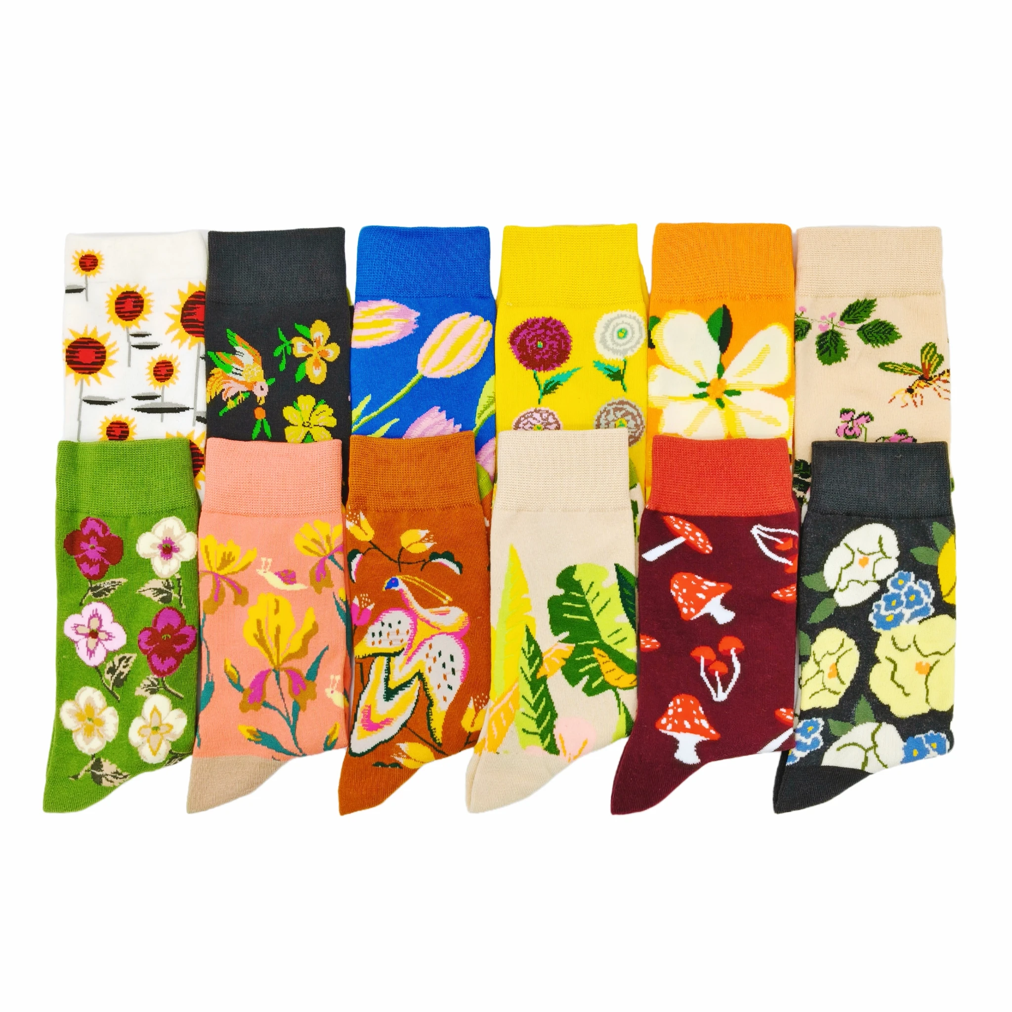 12 Pairs Flowers Print Tube Socks