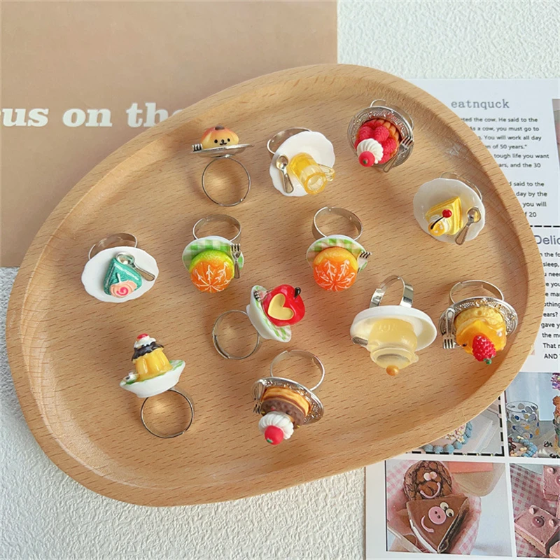 Strawberry Cake Rings Jelly Pudding Ice Cream Cherry Fruit Ring Exaggerated Vintage Chunky Girls Rings Cute Accessories