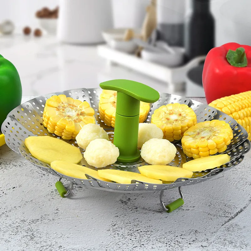 1PC 304 Stainless Steel Folding Steamer Basket Food Fruit Steaming Rack Non-Stick Cookware For Kitchen Accessories Universal