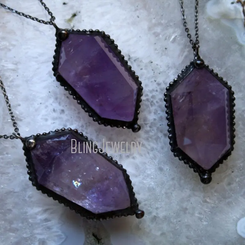 NM43195 Double Terminated Amethyst Point Necklace  Crystal   Halloween