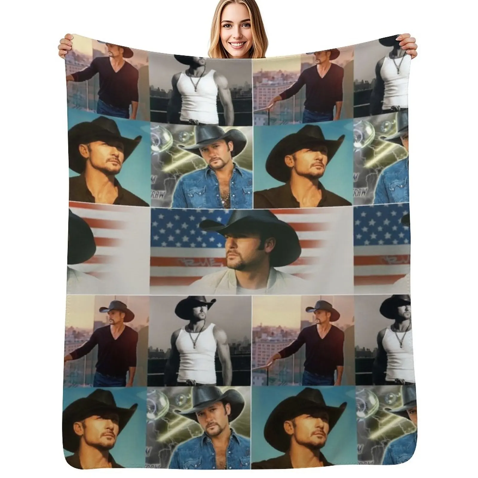 

Tim McGraw American Country Music Singer Photo Collage - 1 Throw Blanket Hairy Heavy Hair decorative Blankets
