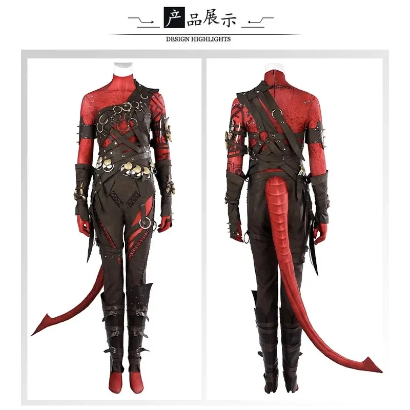 بوابة زي BG3 Karlach غير مسلح تأثيري البدلة الزي لجميع القديسين كرنفال حفلة يتوهم الكبار لعب الأدوار شعر مستعار حذاء ir;l5