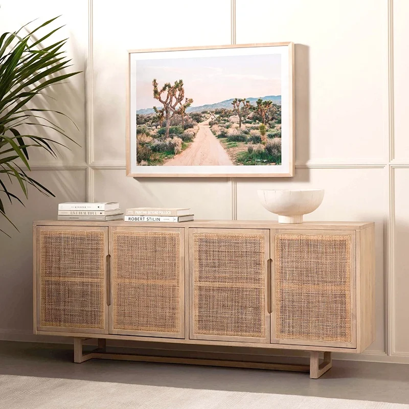 Sideboard Storage Cabinet Wood Good Quality Nordic Style Natural China Rattan Living Solid Carton Living Room Furniture Modern