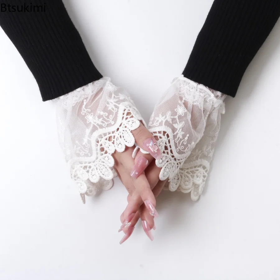 White Shirt Detachable Lace Fake Sleeves Mesh Fake Flared Sleeves Pleated Lace Wrist Cuffs False Cuffs Sweater Blouse Fake Cuff