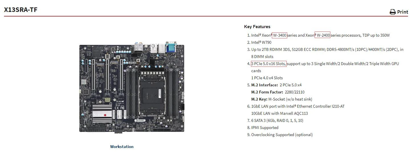 X13SRA-TF for Supermicro Workstation Motherboard,Xeon W-3400 / W-2400 Series Processors,DDR5-4800MT,Overclocking Supported