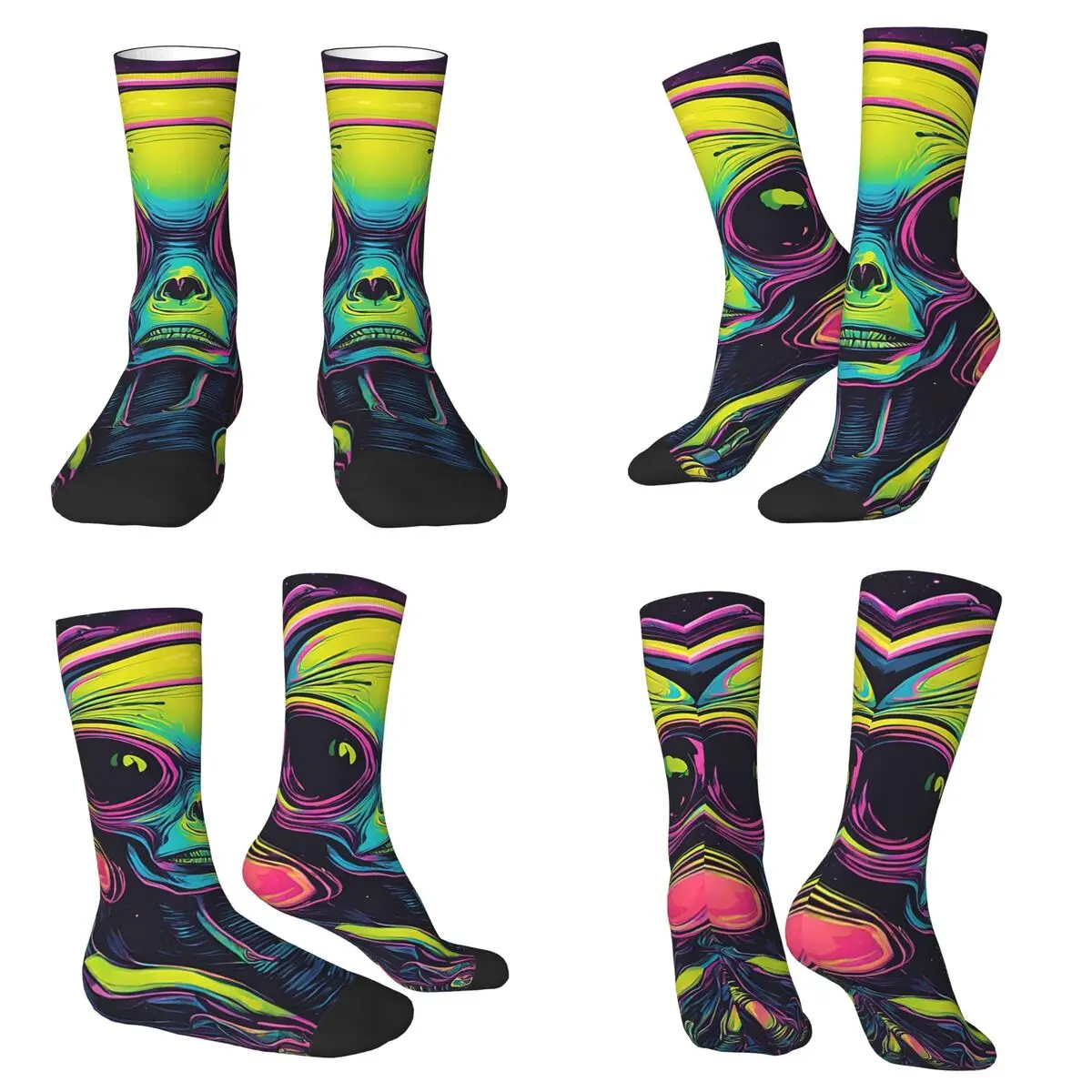 

Футуристические носки в стиле научной фантастики Alien Techno, высококачественные носки в стиле Харадзюку, всесезонные длинные носки для мужчин и женщин, подарки на День святого Валентина