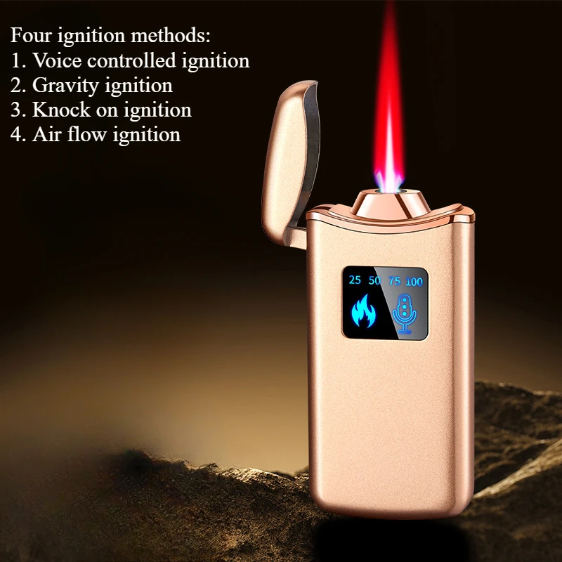 Intelligent Induction Voice Controlled Red Flame, Windproof Inflatable Lighter with Power Display, Type-C Charging, Fashion Gift