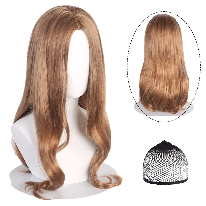 Megan Cosplay Costume Wig Brown Long Wavy Middle Part Hair for Halloween Party +Free Wig Cap
