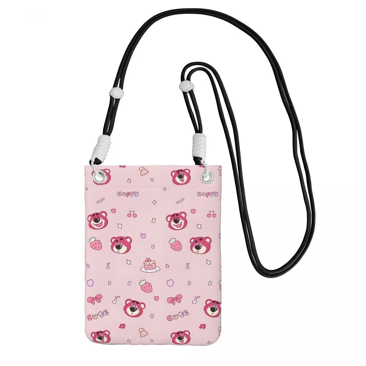 

Custom Lotso Smart Phone Wallet With Strap Strawberry Bear Cartoon Crossbody Bag Women Men Running Mobile Phone Bag