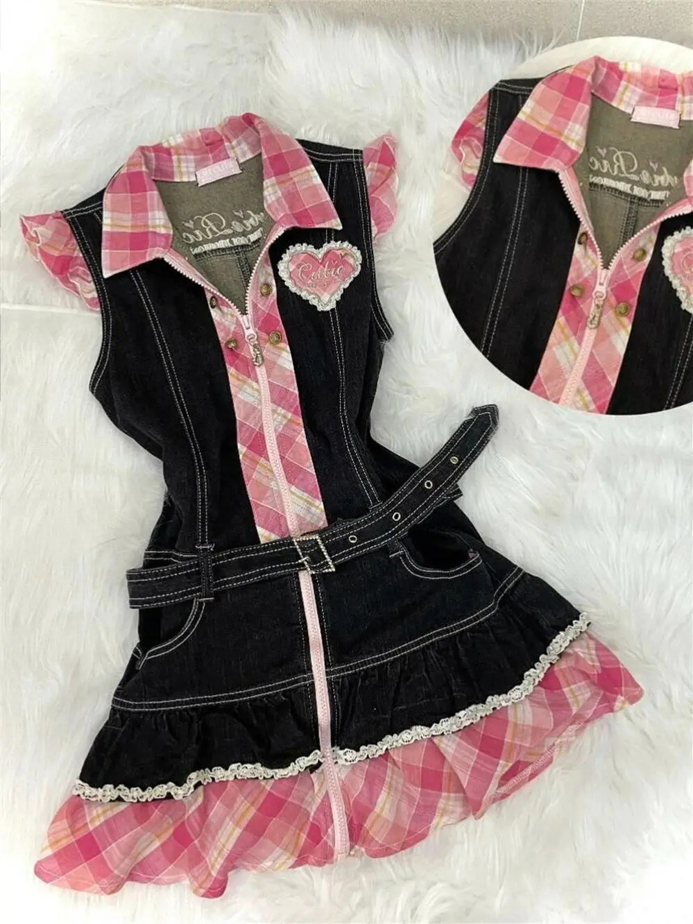 ร้อนหวาน DENIM กระโปรง Slim Goth ชุดสตรี Y2k แขนกุด Punk VINTAGE Harajuku เกาหลีลาย 2000s Camis Grunge Emo แฟชั่น