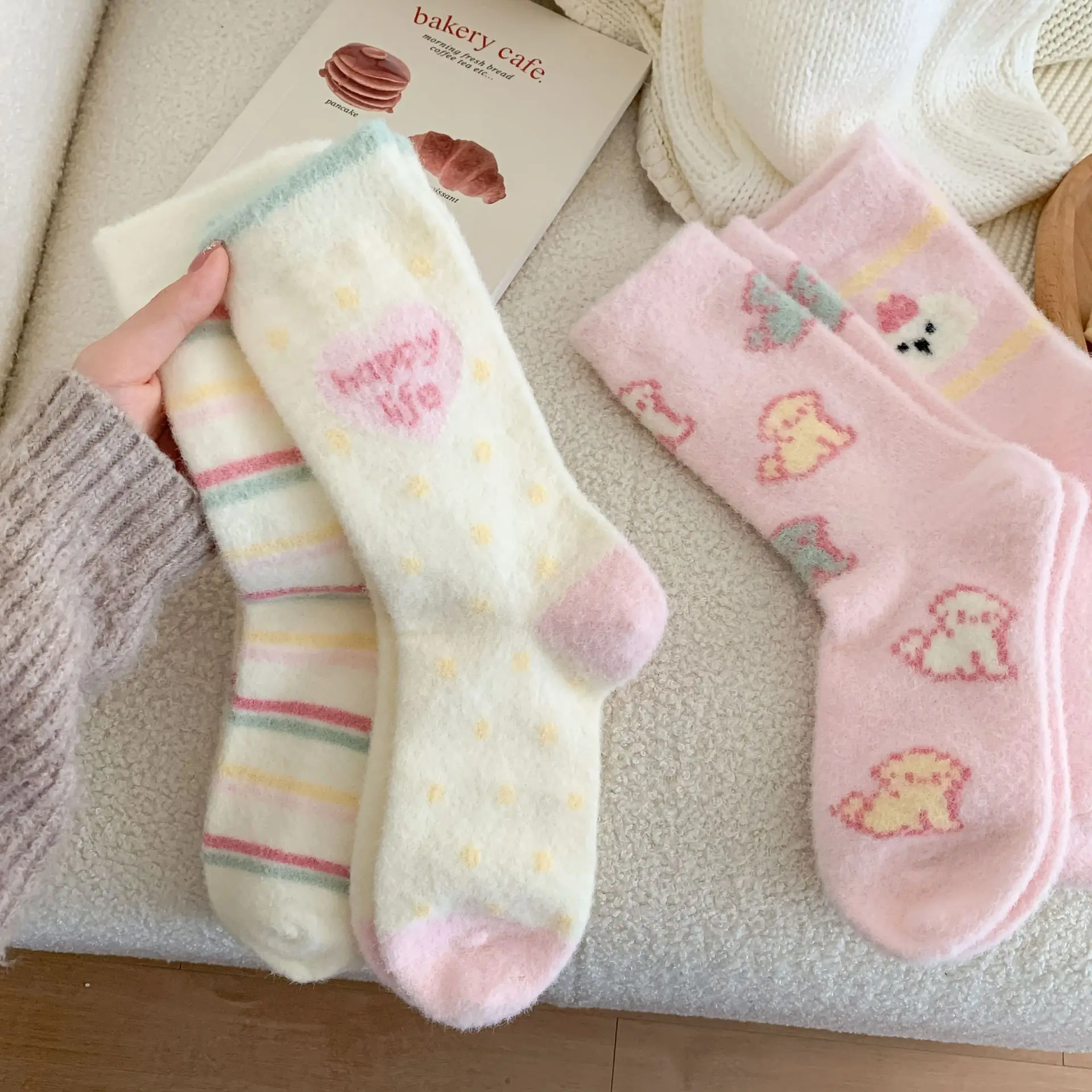 

Winter New Cute Hairy Women Medium Socks Thickened Home Warmth Lady Australian Velvet Sleep Socks