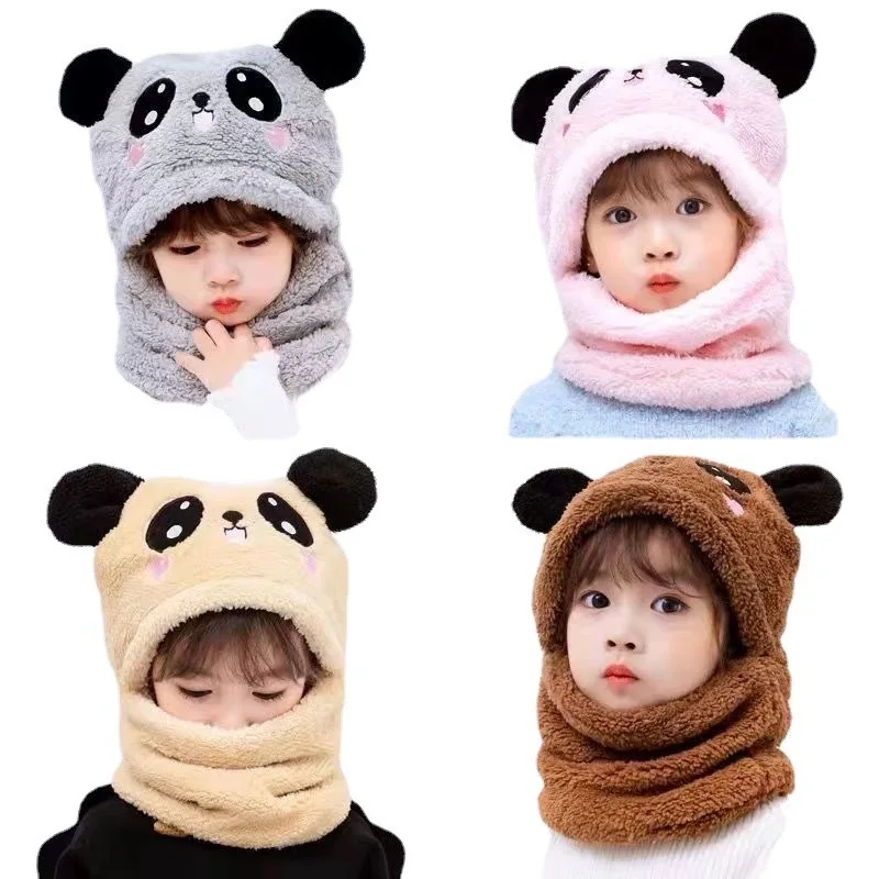 Fashionable Autumn and Winter Cute Childrens Cartoon Scarf Hat Two Piece Set Double Layer Wool Warm Boys and Girls Hat