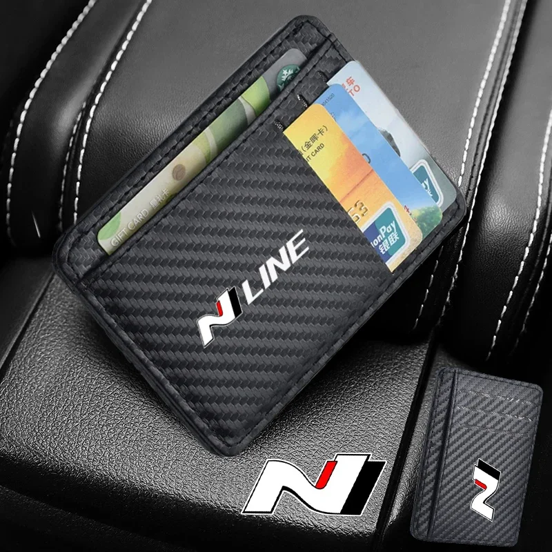 Men's Slim Minimalist Front Pocket Leather Wallets RFID Credit Card For Hyundai N line i10 i20 i30 Tucson Kona Sonata Elantra