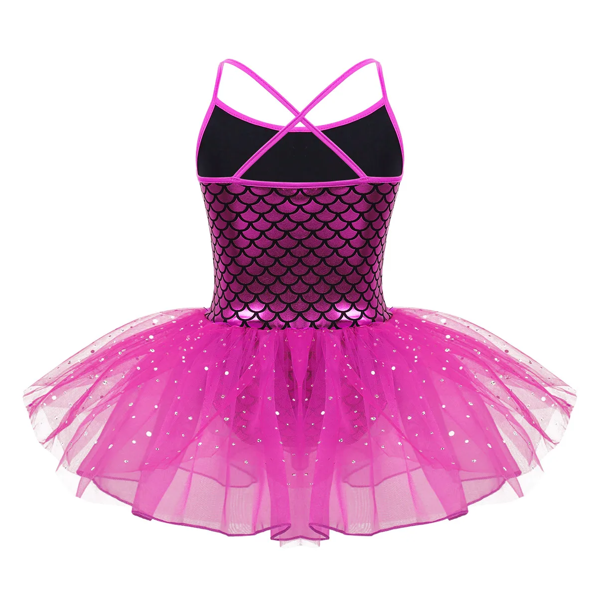 Kids Girls Ballet Dance Dress Sleeveless Glitter Mermaid Gymnastics Tutu Leotard Figure Skating Stage Performance Dancewear