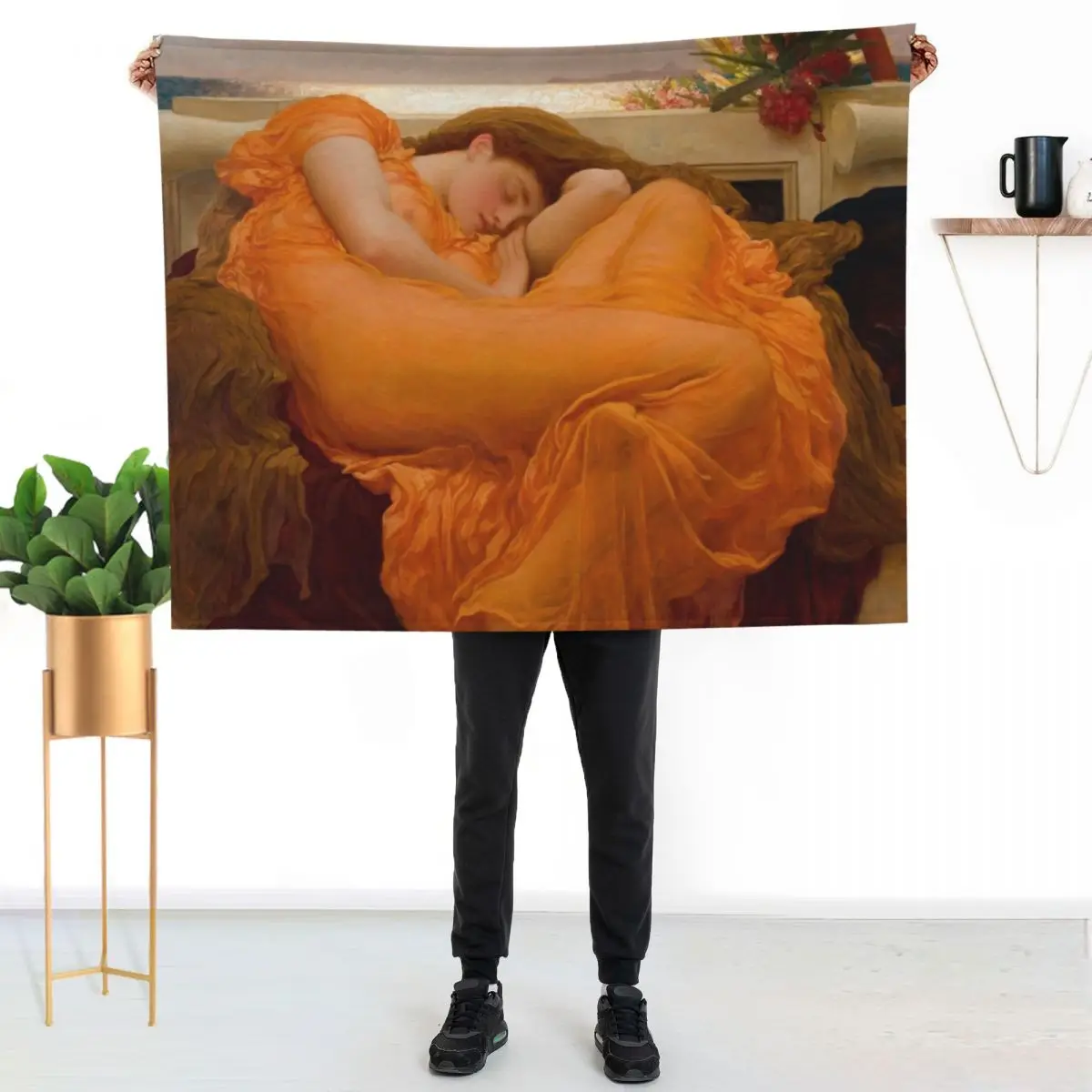 Flaming June Oil Painting by Frederic Lord Leighton Throw Blanket Loose Warm Vintage Furry Designers Tourist Blankets