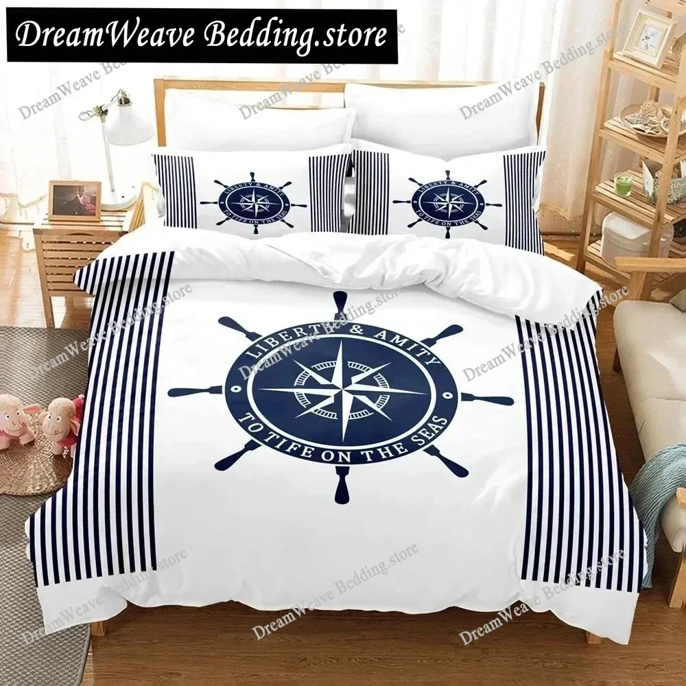 Anchor Duvet Cover Set,Nautical Classic Colors and Anchors Simplistic Design Sailor Ship Polyester Fashion Bedding Set519519