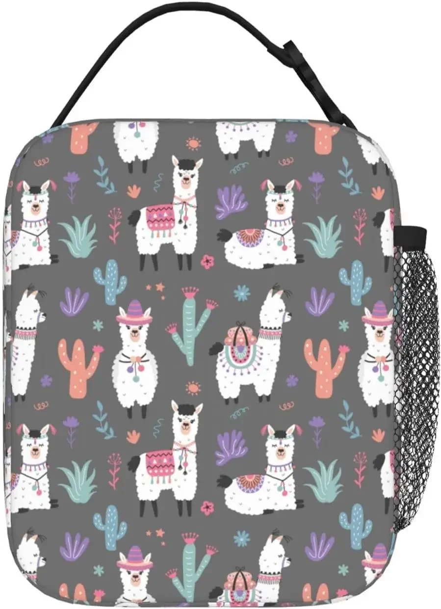 Cartoon Llama Alpaca Leakproof Lunch Bag Large Capacity Lunchbox Insulated Reusable Lunch Tote Bags Cooler Lunch Container