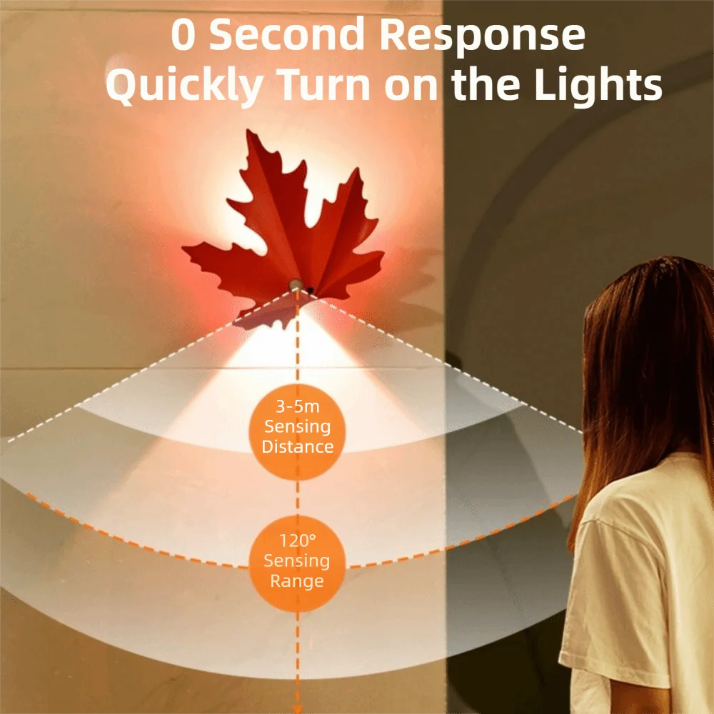 

Creative Maple Leaves Bedroom Remote Light Motion Sensor Maple Leaves Shaped Outdoor Wall Spotlight USB Rechargeable Wireless