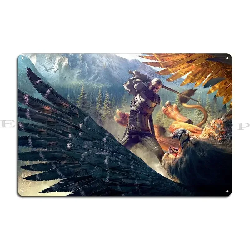 Geralt Battling Griffin Metal Sign Painting Club Bar Design Classic Designer Tin Sign Poster