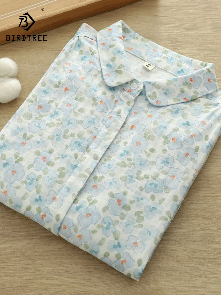 

New 2025 Autumn Cotton Yarn Long Sleeve Shirt, Women Turn-down Collar Print, Mori Girl Versatile Commute Loose Blouse T57046CC