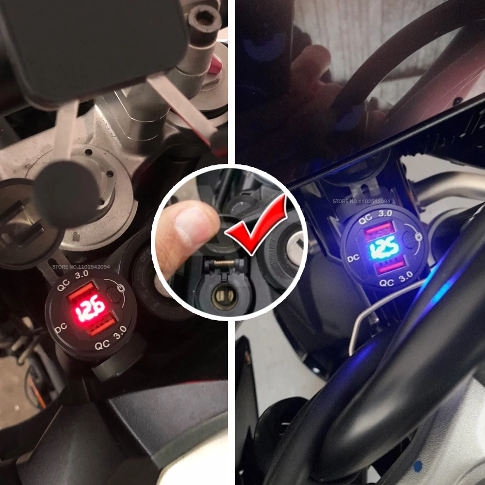 Motorcycle Dual USB Quick Charger LED Display Adapter Waterproof For Tiger 800 For Explorer XCA XRX For Ducati Multistrada 1200