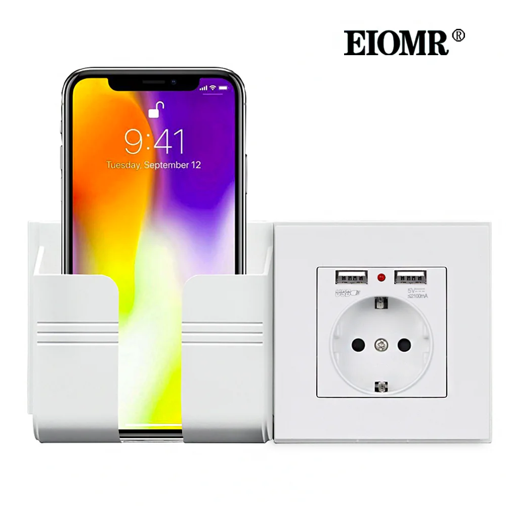 EIOMR EU with USB Port Electrical Socket 16A AC 110~220V Standard Outlet 86mm*86mm Flame Retardant PC Panel Wall Plug Pop Socket