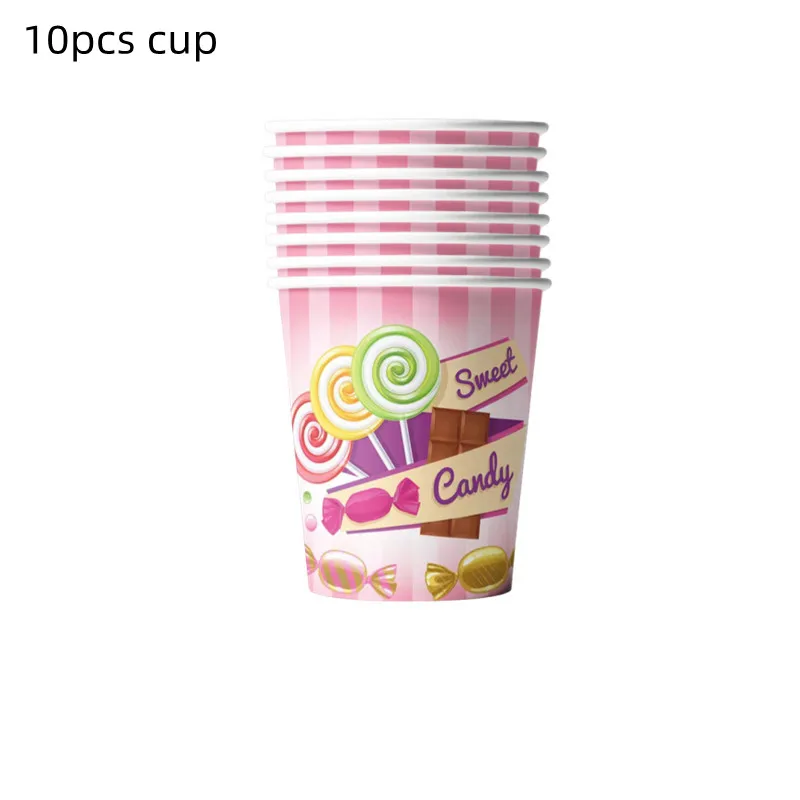 Süße Lollipop Thema Geschirr Sets Einweg Süßigkeiten Teller Tassen Tischdecke Mädchen Geburtstag Party Dekorationen Kinder Baby Dusche – Detail 3