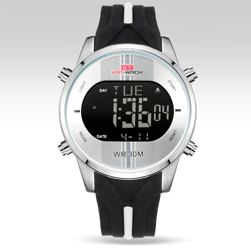 KAT-WACH Watch Men Sports Digital Calendar Silicon WristWatch Clock Chronograph Waterproof Electronic Watches