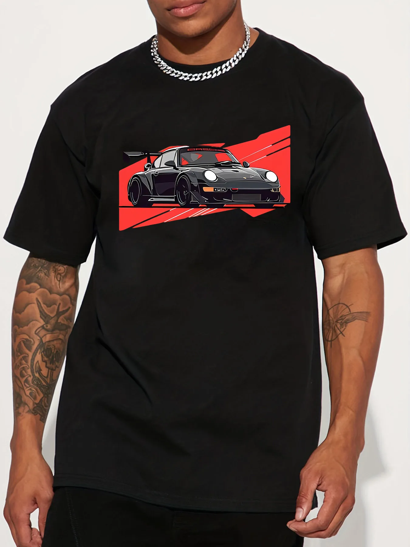 

Dynamic Black Sports Car Print T-Shirt 100% Cotton O-Neck Short Sleeve Summer Casual Mens T-shirt Streetwear