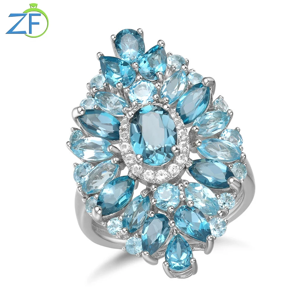 

GZ ZONGFA Natural Blue Topaz Rings Gemstone Engagement Gifts Women Jewelry 925 Sterling Silver Ring New Arrival 2024