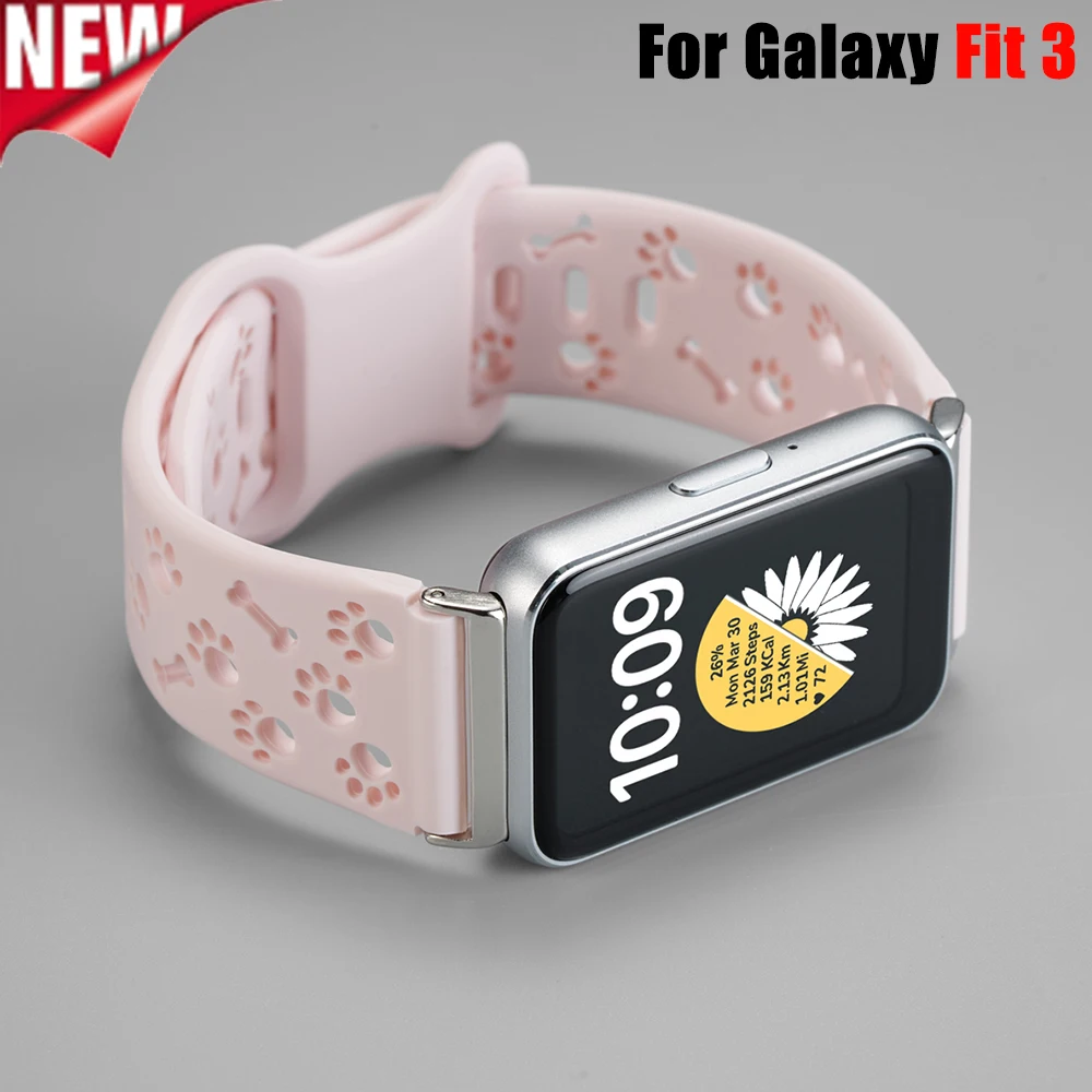 Hollow-out Dog Paw Silicone Strap for Samsung Galaxy Fit 3 Adjustable Sport Wristband for Galaxy Fit 3 Women  Bracelet