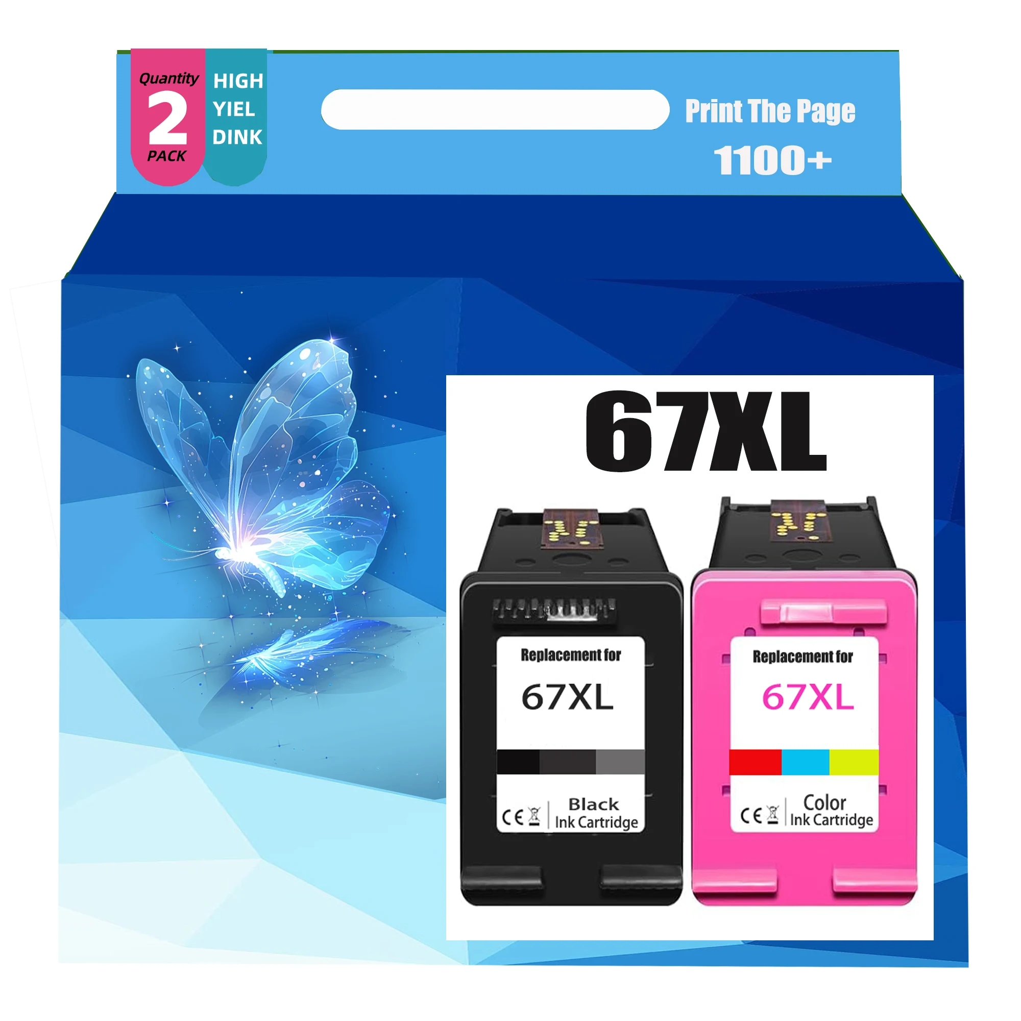 

67XL Black and Color Ink Cartridges Replacement for 67 67XL Ink Cartridges Combo Pack Work with DeskJet 2755e 2700 2855e 2800