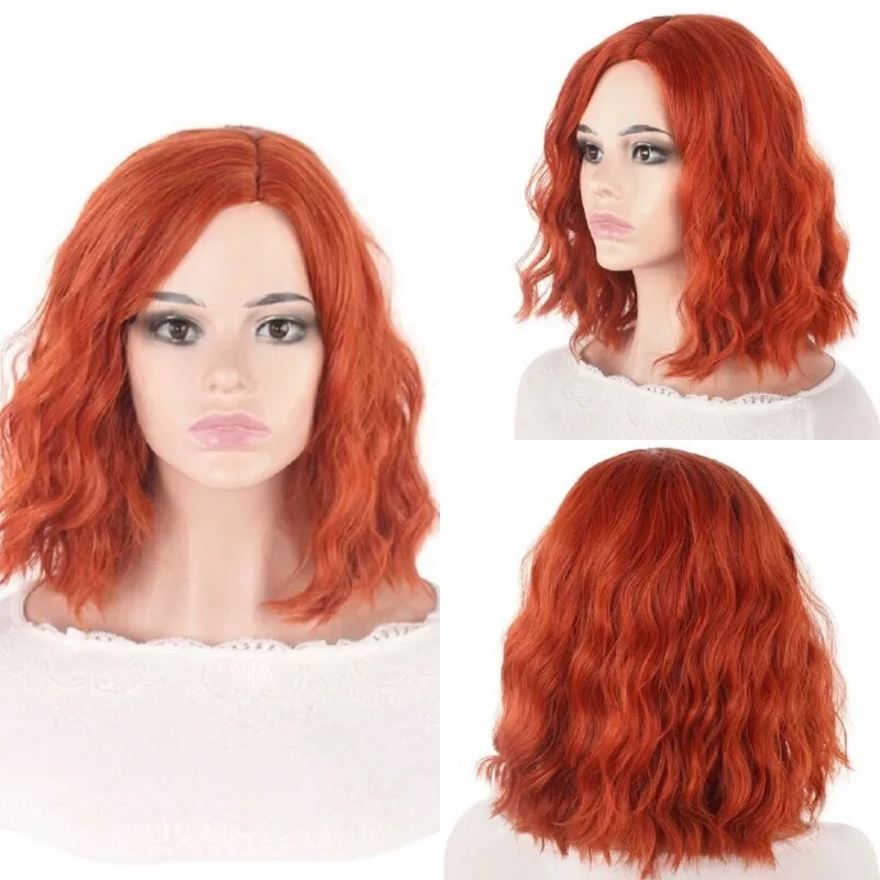 

Ladies Wavy Curly Hair Wigs Copper Red Bangs Synthetic Wig For Women