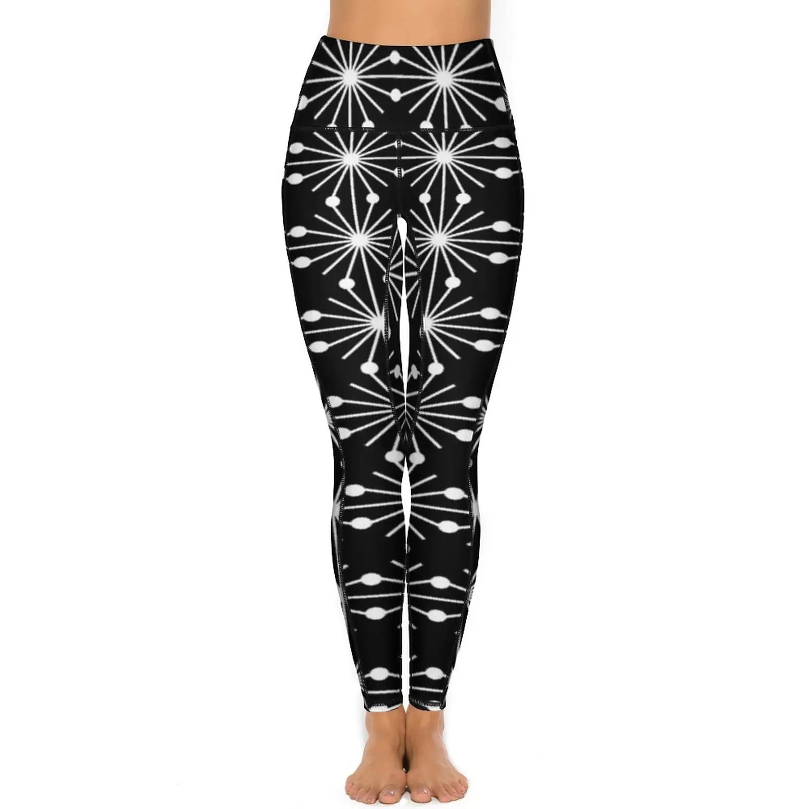 Calças de cintura alta para senhora, preto e branco, leggings geometria abstrata, calças justas sexy, leggins elásticas de treino gráfico