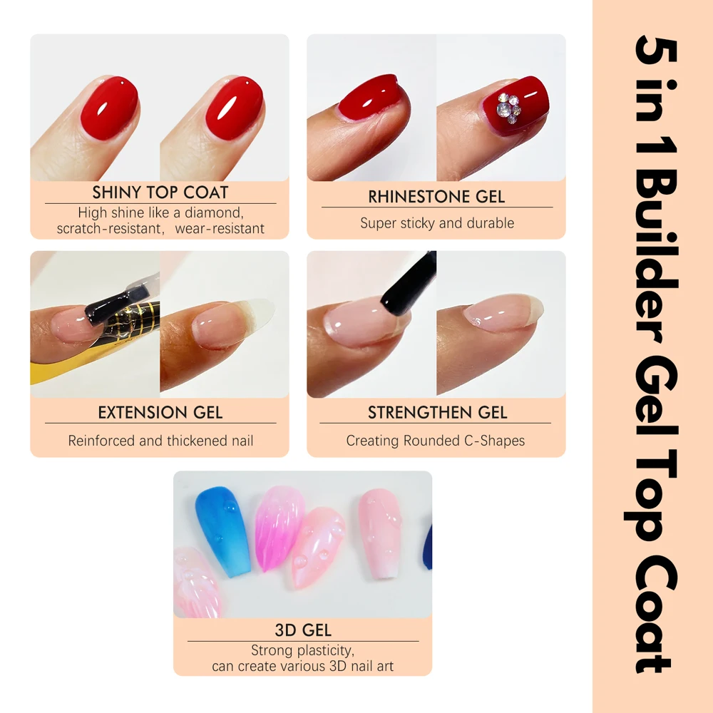 FZANEST Builder Top Strass Gel Nagelverlängerung Harz Flüssiggel Nicht klebriges Nagelreparaturset Acrilicos Gel für beschädigte Nägel