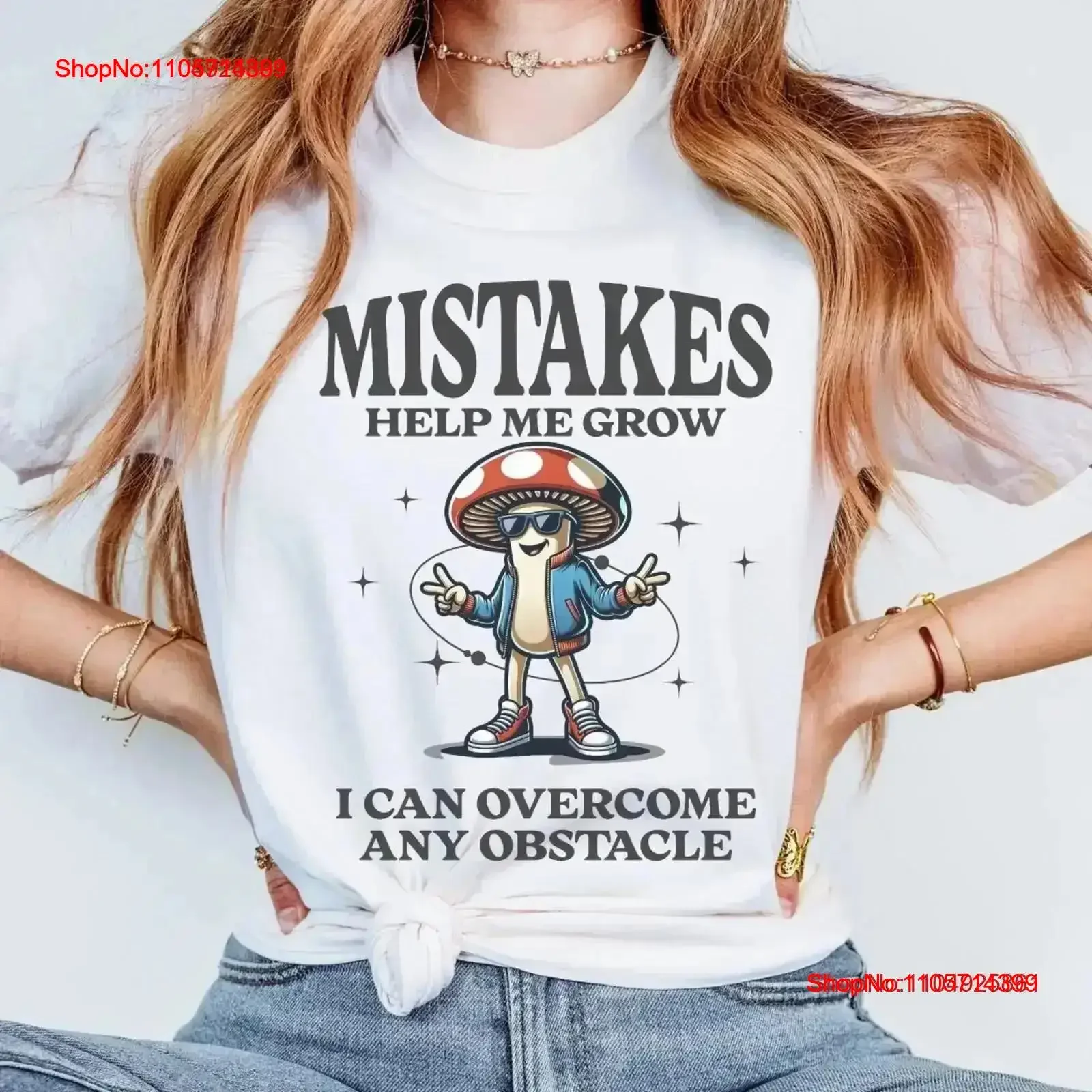 Motivational Mushroom T Shirt Mistakes Help Me Grow Overcome Any Obstacle Inspirational vintage Washed Versatile graphic Soft