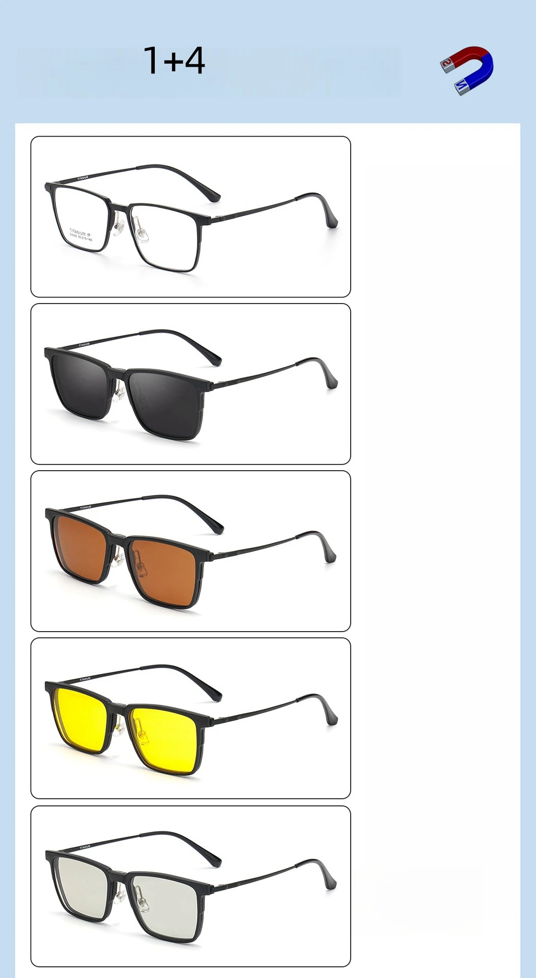 YIMARUILI Ultraleichte polarisierte magnetische Clip-On-Brille für Männer und Frauen, TR90, optische Brillengestelle aus reinem Titan – Detail 2