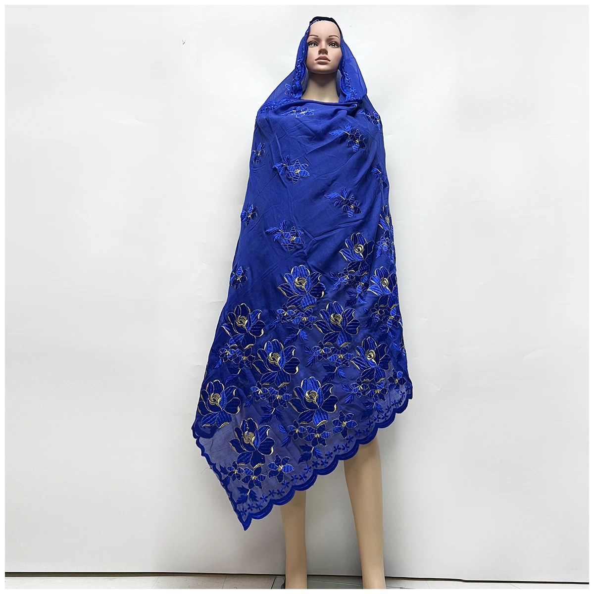 African Women Hijab Muslim Scarf High Quality 100% Cotton Fabric Rayon Cotton Thread Eembroidered Scarf  Dubai Excellent Style