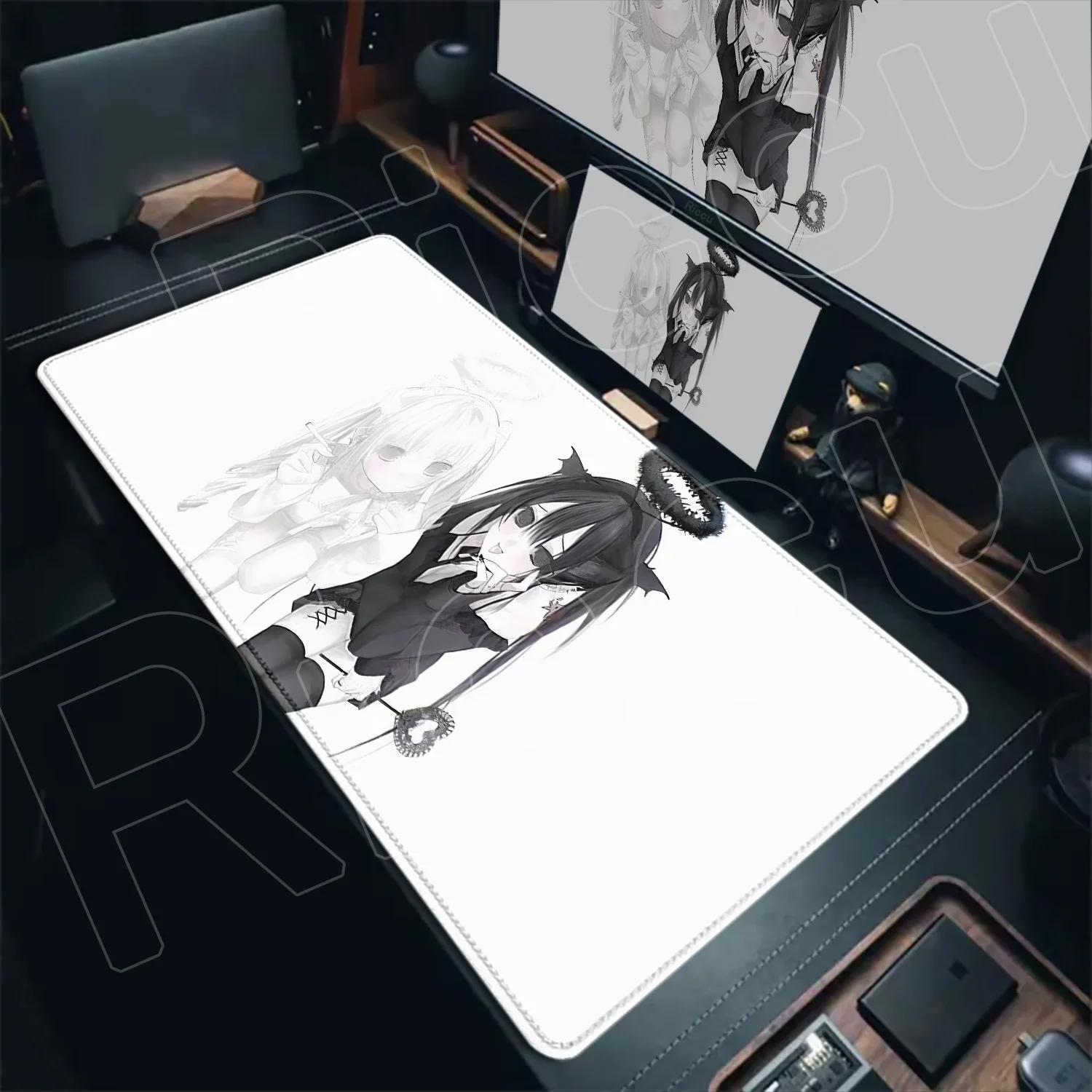 

Kawaii Black Anime Dark Girl Table Mat Large Mouse Pad Office Keyboard Lock Edge XXL Desk Mat Game Accessories Non-slip Mousepad