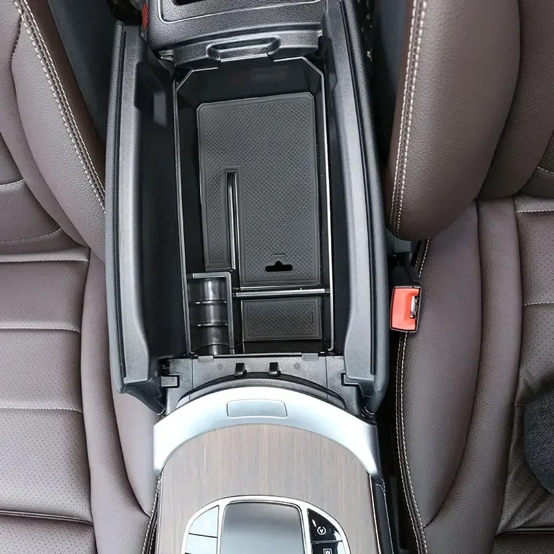 

metyoucar For Mercedes Benz C Class W205 15-21 ABS Black Car Central Storage Box Door Phone Glove Armrest Box Car Accessories