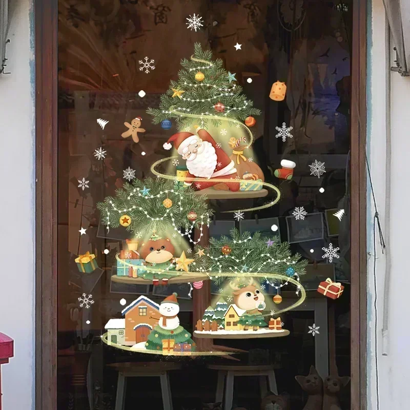 2024 New Christmas Decoration Window Stickers Santa Christmas Tree Window Glass Decal Poster New Year 2025 Decoration Stickers