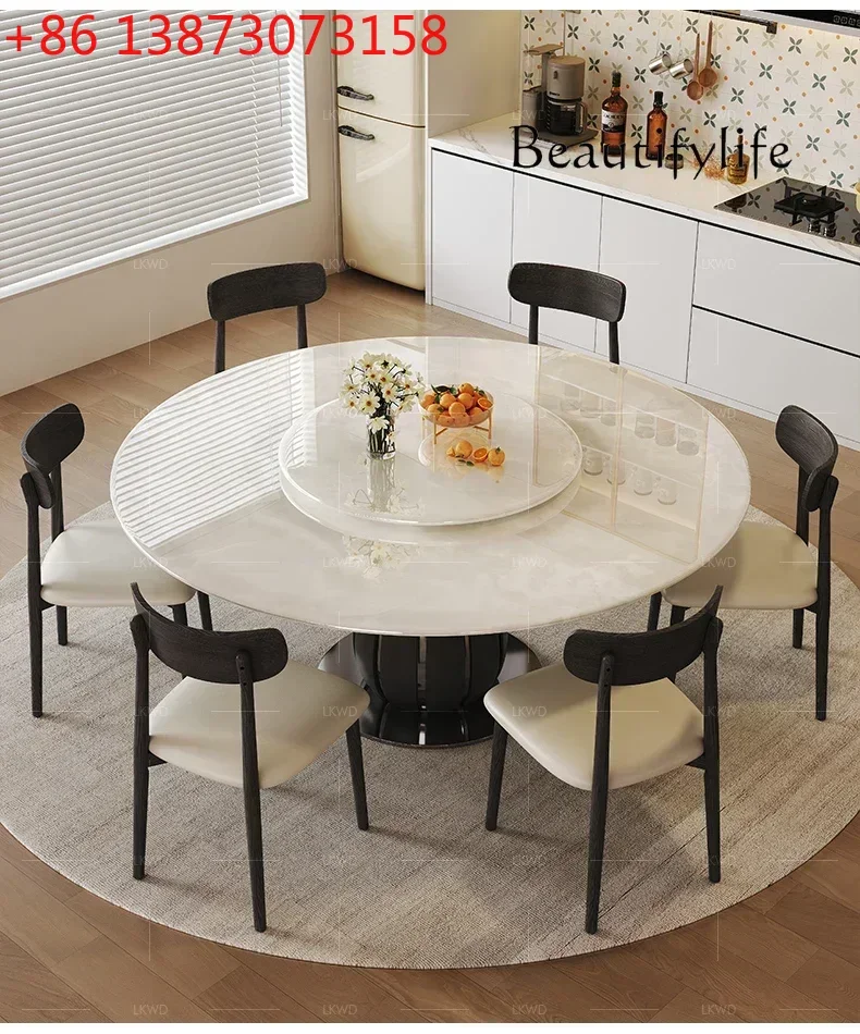 Imported Natural Marble Round Dining Table And Chair Assemblage Zone Turntable Solid Wood Retro Minimalist Round Table