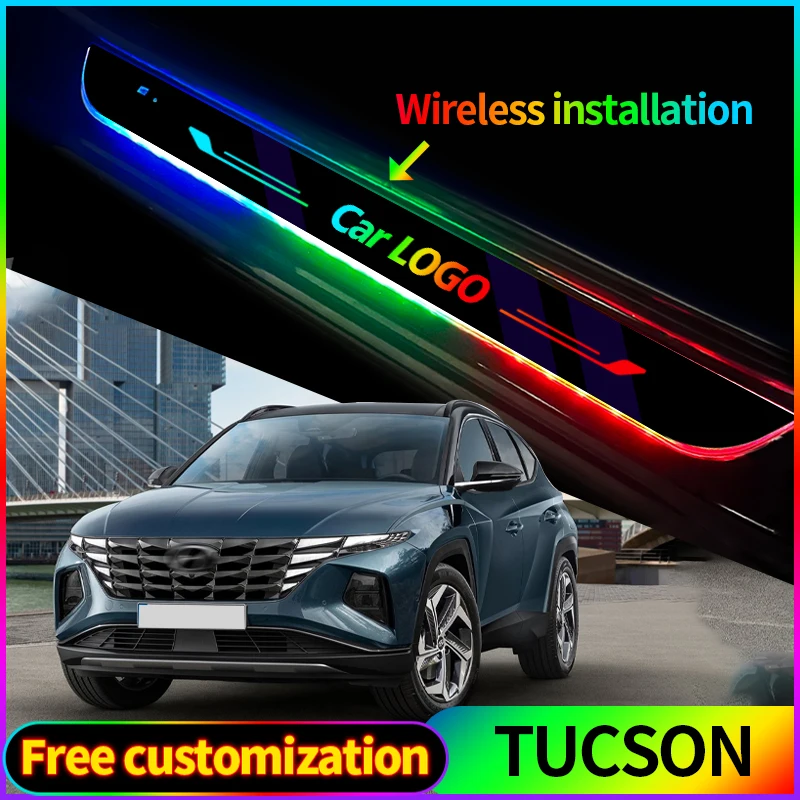 Acrylic USB Power Moving LED Welcome Pedal Car Scuff Plate Pedal Door Sill Pathway Light For Hyundai Tucson logo Accessories