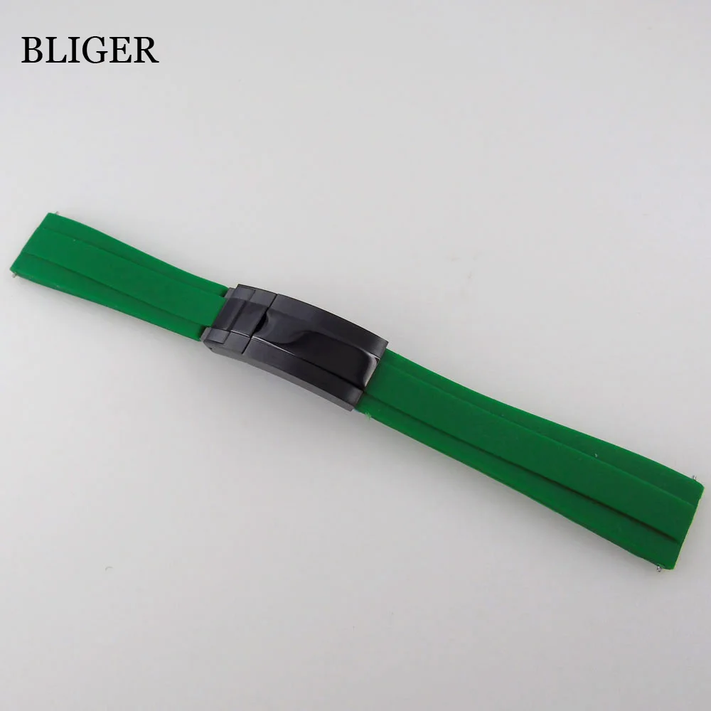 BLIGER 20mm Watchband For 40mm Automatic Mens Watch Black/Blue/Green Silicone Rubber Strap watch Accessorie Bracelet