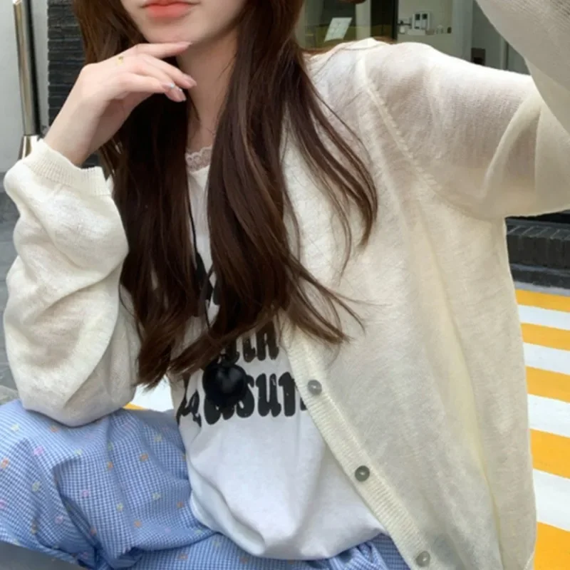 Korean Fashion Cardigan Women Summer Cropped Knitted Outwear Bow Embroidery Design Chic Sun-proof Ice-silk All-match Popular