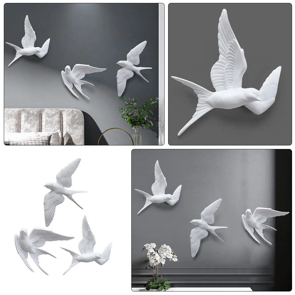 3 Pcs Wall Hanging Room Decoration Pendant Swallow Three-dimensional Bird Swallows Crafts Birds White Decors