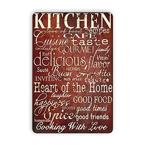 Fesy Metal Kitchen Decor，Farmhouse Kitchen Room Sign，Cooking with Love，Kitchen Service，8x12inches(196XYF-61)