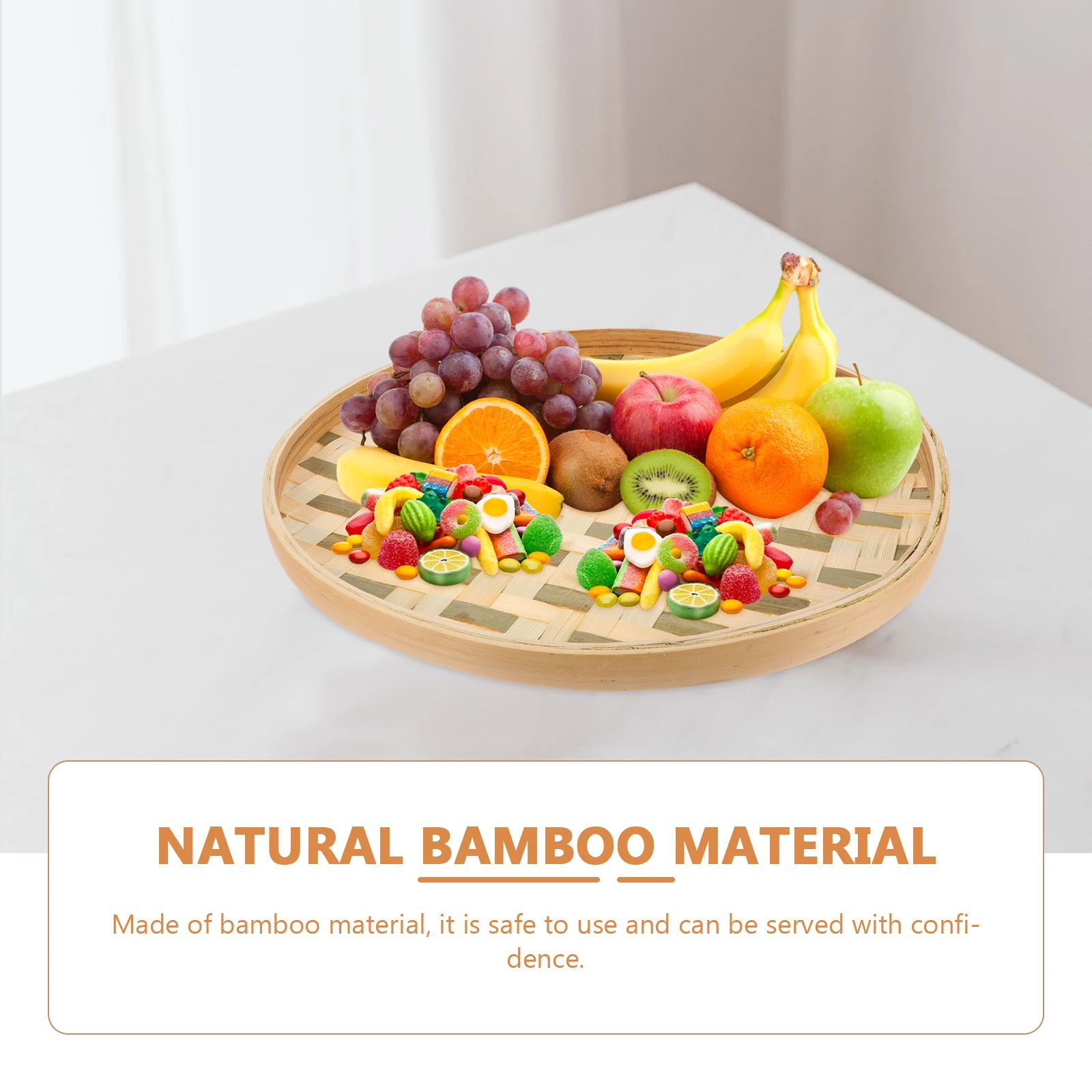 

Bamboo Woven Tray Round Basket Small Container for Food Desserts Safe Use Long Life Serving Decorative Kitchen Barware