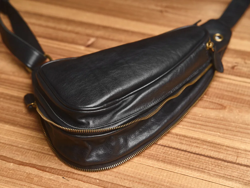 NUPUGOO – Echte Leder-Vintage-Brusttasche für Herren, als Umhängetasche oder Schultertasche tragbar, hochwertiges Leder, multifunktionaler Reißverschluss für 9,7-Zoll-Geräte. – Detail 21