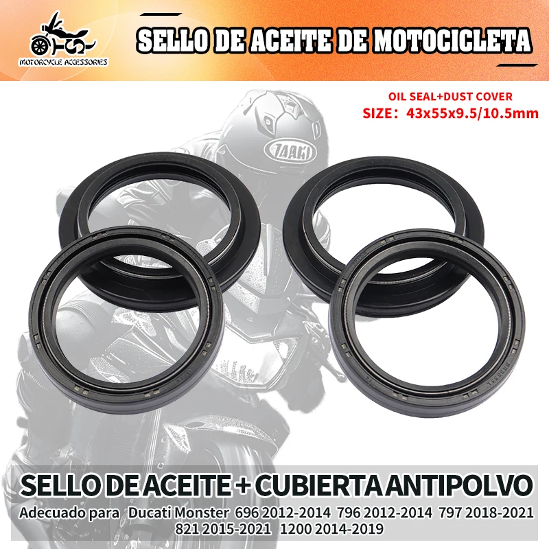 SJ 43X55X9.5/10.5mm Accesorios para motocicletas reten orquilla de cambio Sellos de suspensión de horquilla delantera Anillo sellador de aceite Anillo sellador contra polvo para Ducati Monster 696 796 797 821 1200